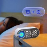 Alarm Clock Function LED Light LCD Time Display Wireless FM Radio Bluetooth Speaker with Motion Sensor G30 for Universal Cell Phone And Bluetooth Device (White)