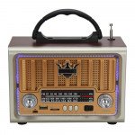 Vintage 5W AM/FM Radio: Wooden Case, Old-Style Desktop, Stereo Sound Wooden Speaker NS-8891BT for Universal Cell Phone And Bluetooth Device (Gold)