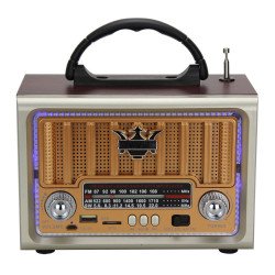 Vintage 5W AM/FM Radio: Wooden Case, Old-Style Desktop, Stereo Sound Wooden Speaker NS-8891BT for Universal Cell Phone And Bluetooth Device (White)