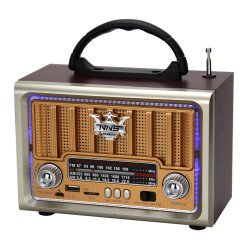 Vintage 5W AM/FM Radio: Wooden Case, Old-Style Desktop, Stereo Sound Wooden Speaker NS-8891BT for Universal Cell Phone And Bluetooth Device (Gold)