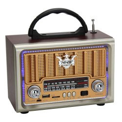 Vintage 5W AM/FM Radio: Wooden Case, Old-Style Desktop, Stereo Sound Wooden Speaker NS-8891BT for Universal Cell Phone And Bluetooth Device (Brown)