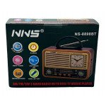 Desktop Radio: FM/AM/SW 3-Band, Clock, USB & TF Integration NS-8898BT for Universal Cell Phone And Bluetooth Device (Brown)