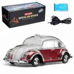 Crystal Clear Beetle Style Design Taxi Car Portable Bluetooth Speaker WS1937 for Phone, Device, Music, USB (Red)