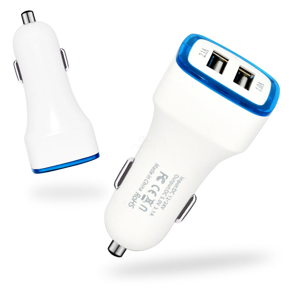 2 Port USB Car Adapter 2.1A LED Indicator ACDC09 White