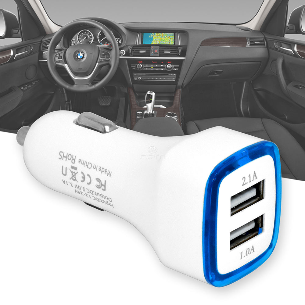 2 Port USB Car Adapter 2.1A LED Indicator ACDC09 White