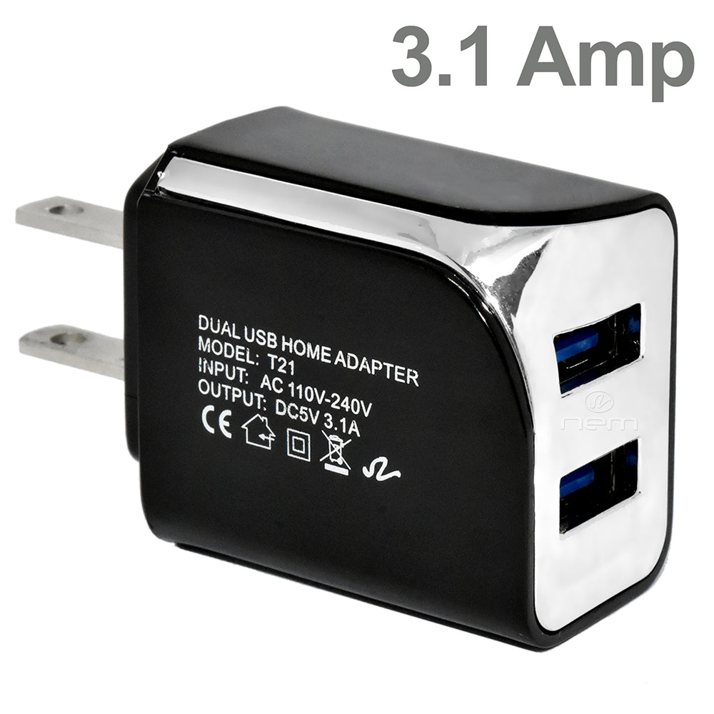 Universal Travel Dual USB Adapter Charger 3.1 Amp Black