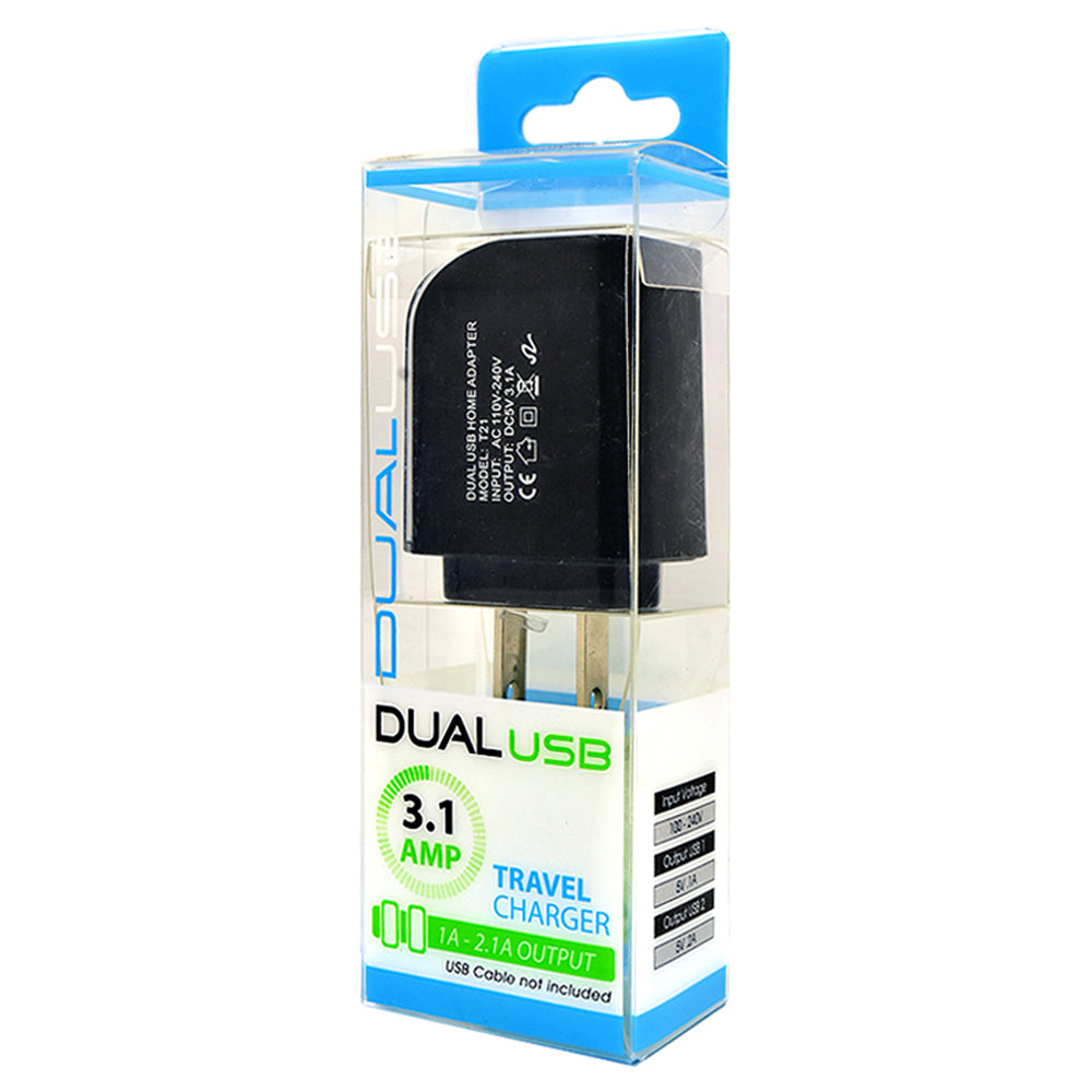 Universal Travel Dual USB Adapter Charger 3.1 Amp Black