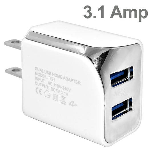 Universal Travel Dual USB Adapter Charger 3.1 Amp White