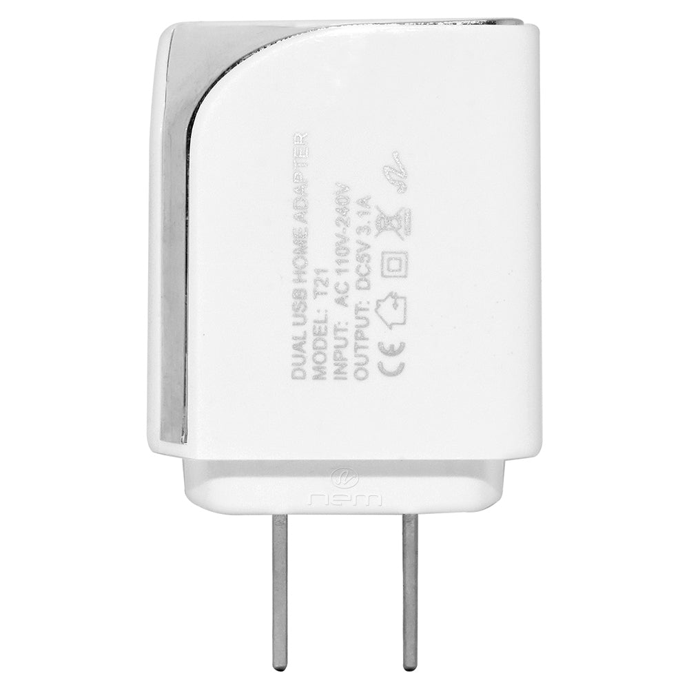 Universal Travel Dual USB Adapter Charger 3.1 Amp White