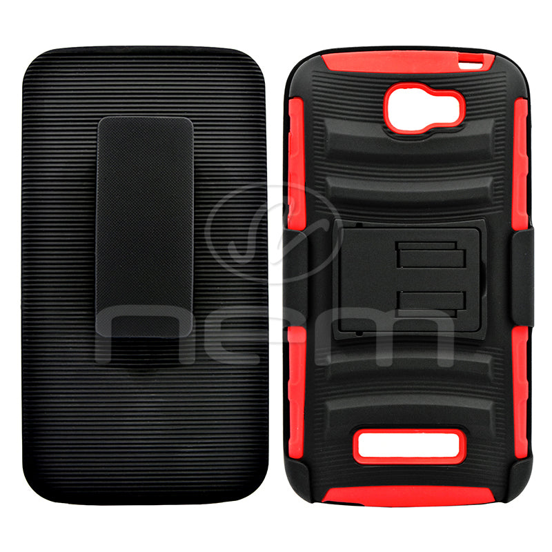 Alcatel One Touch Fierce 2 Black/Black TPU with Red Holster Combo 05C