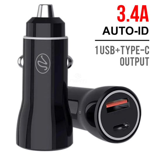 Fast Charge Car Adapter 3.4A USB Type C Port CCA1 Black