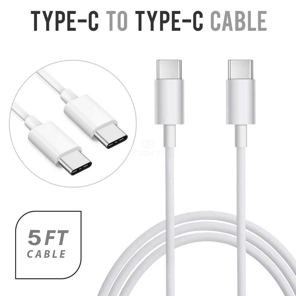 Universal TYPE-C TO TYPE-C CABLE 5 Ft. Data Cable DC White