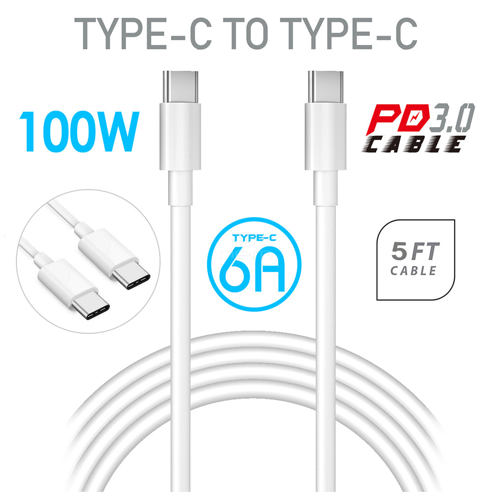 Universal TYPE-C TO TYPE-C CABLE 5 Ft. 6A 100W DC01 White