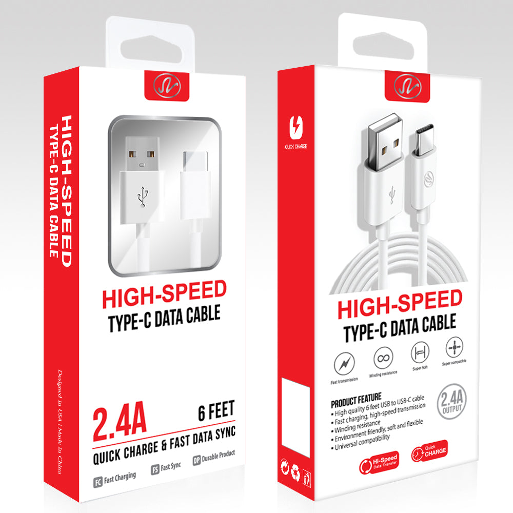 Universal Round Data Cable Type C (6 Ft) White