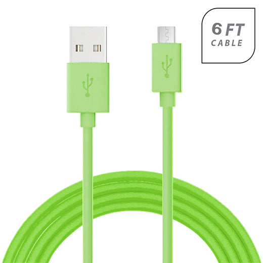 V8/V9/ Micro USB Round Data Cable 6 Ft DC01 Green