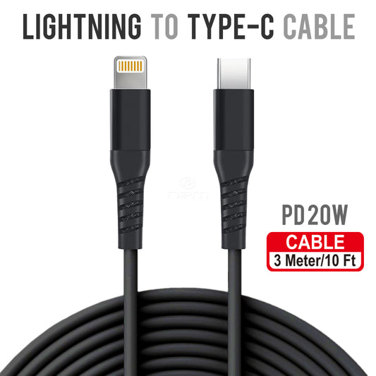 Universal LIGHTNING TO TYPE-C CABLE 10 Ft. DC10 Black