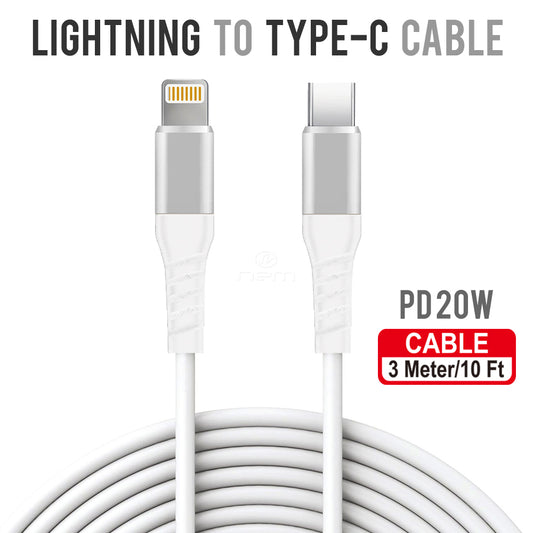 Universal LIGHTNING TO TYPE-C CABLE 10 Ft. DC10 White