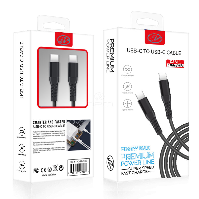 Universal TYPE-C TO TYPE-C CABLE 10 Ft. DC10 Black