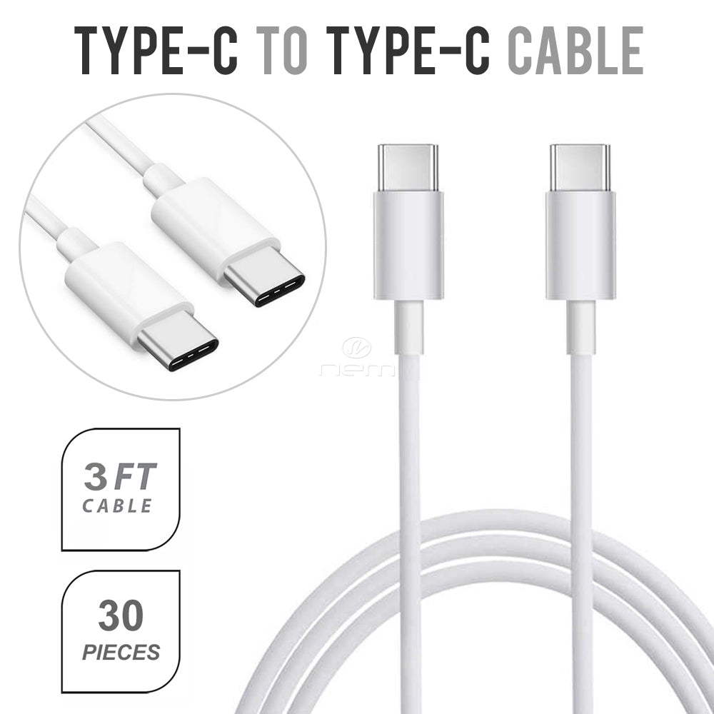 Universal Type-C to Type-C Cable 3Ft (30Pcs) DC17 White