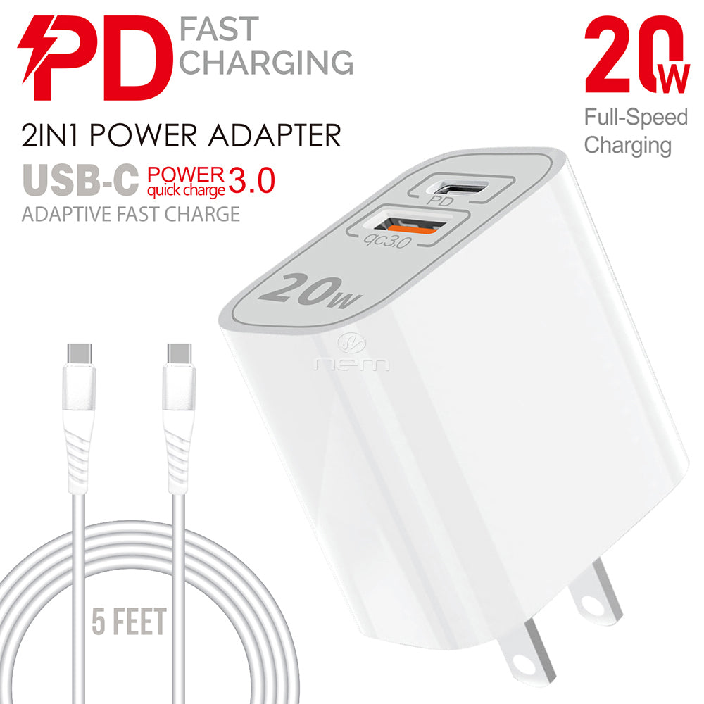 2-In-1 Home Charger 20W + Type-C to Type-C Cable HD10TC-TPC