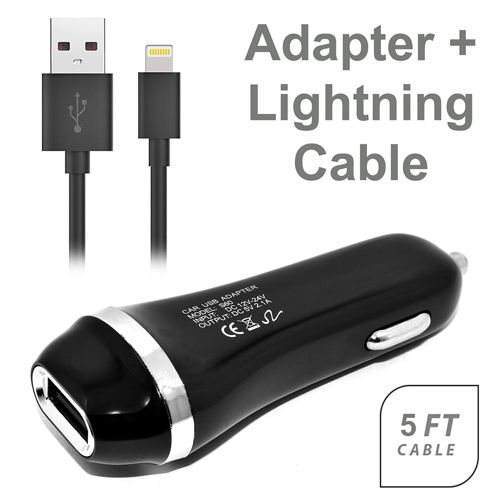 Apple iPhone 2 In 1 Car Charger + Lightning USB Cable Black