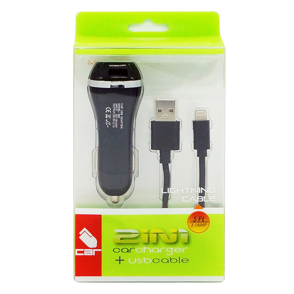 Apple iPhone 2 In 1 Car Charger + Lightning USB Cable Black