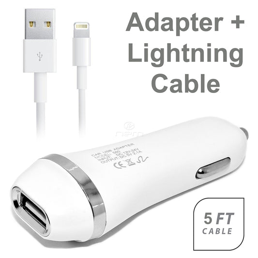 Apple iPhone 2 In 1 Car Charger + Lightning USB Cable White