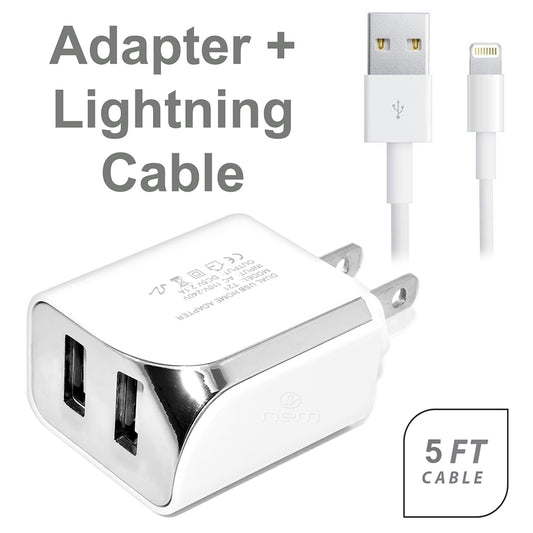 Apple iPhone 2 in 1 Dual USB Charger & Lightning Cable White