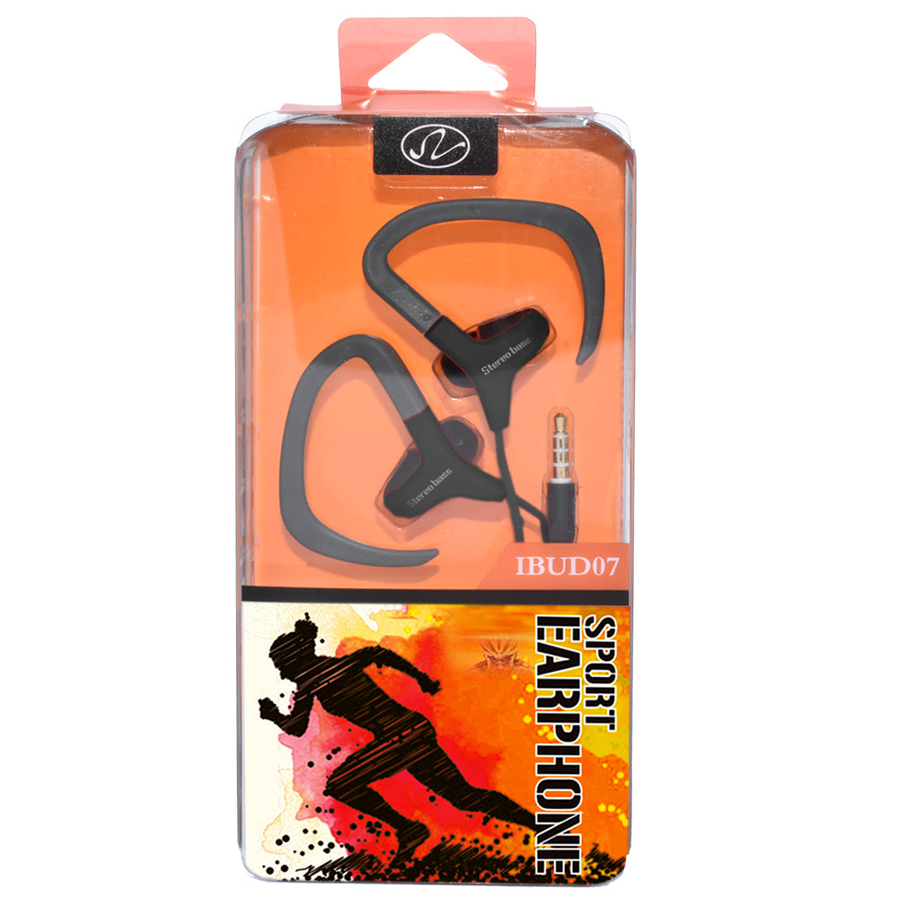 Universal Sweatproof Sport Earphone w. Hook IBUD07 Black