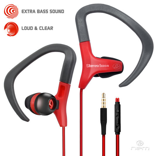 Universal Sweatproof Sport Earphone w. Hook IBUD07 Red