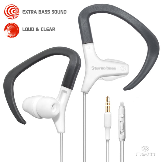 Universal Sweatproof Sport Earphone w. Hook IBUD07 White