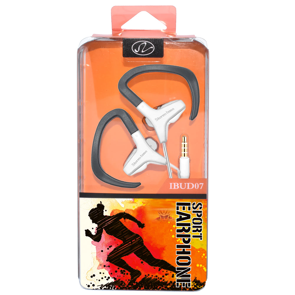 Universal Sweatproof Sport Earphone w. Hook IBUD07 White