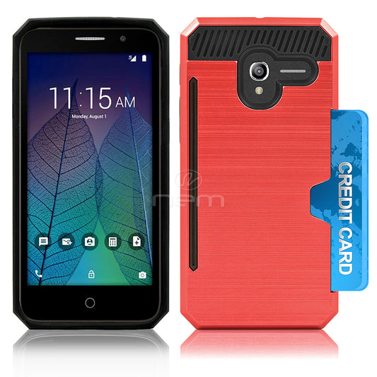 Alcatel Tru/5065 Hybrid Case 19C w. Card Holder Red