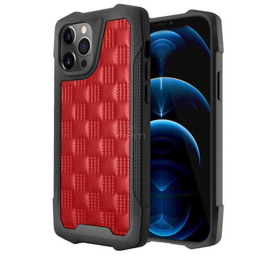 iPhone 11 (6.1) Leather Pattern Hybrid Case HYB69 Red