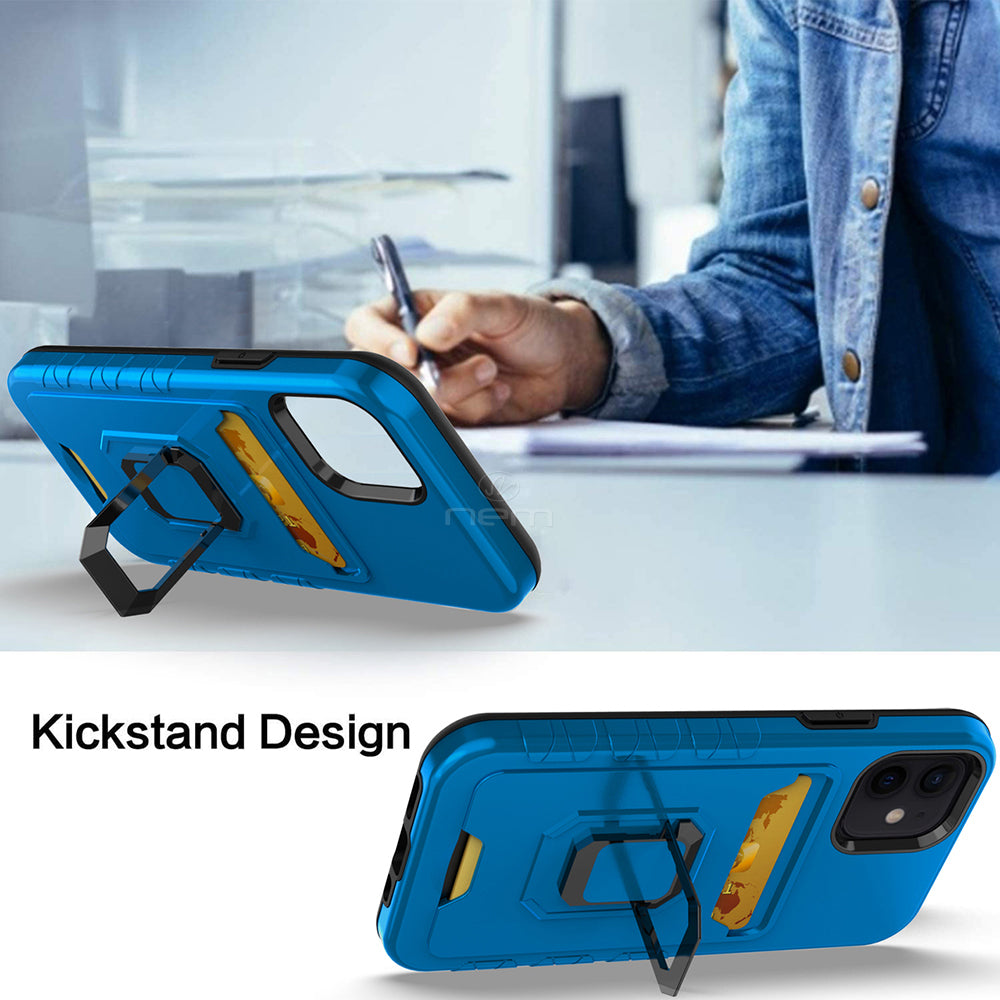 iPhone 13 Pro 6.1 Magnetic Stand w. Card Holder HYB72 Blue