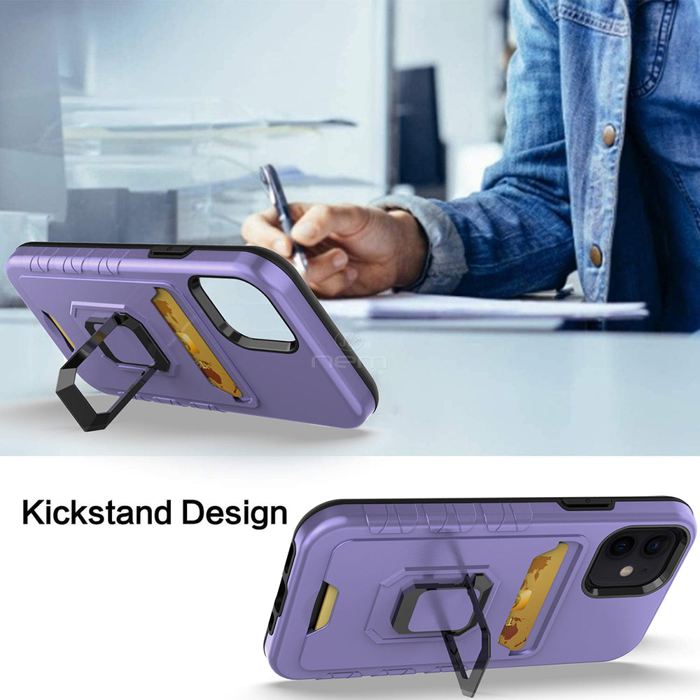 iPhone 13 Pro 6.1 Magnetic Stand w. Card Holder HYB72 Purple