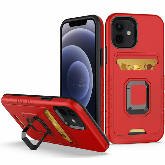 iPhone 13 Pro 6.1 Magnetic Stand w. Card Holder HYB72 Red