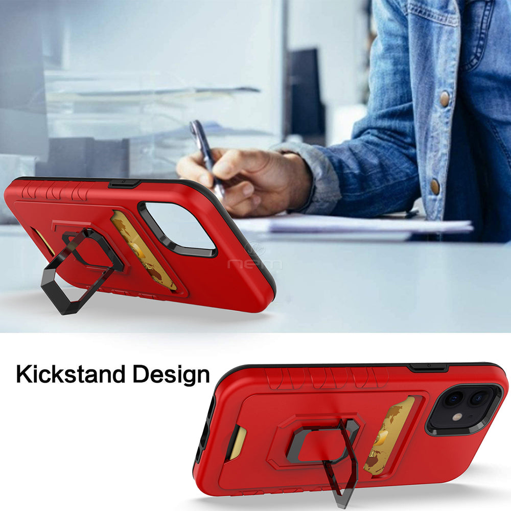 iPhone 13 Pro 6.1 Magnetic Stand w. Card Holder HYB72 Red