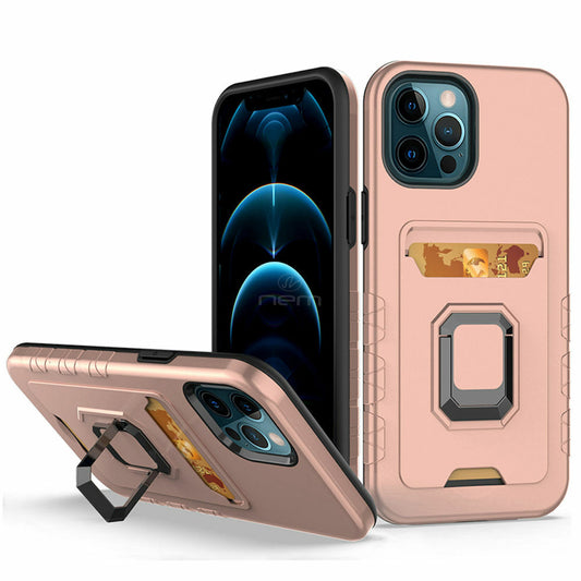 iPhone 13 6.1 Magnetic Stand w. Card Holder HYB72 Rose Gold