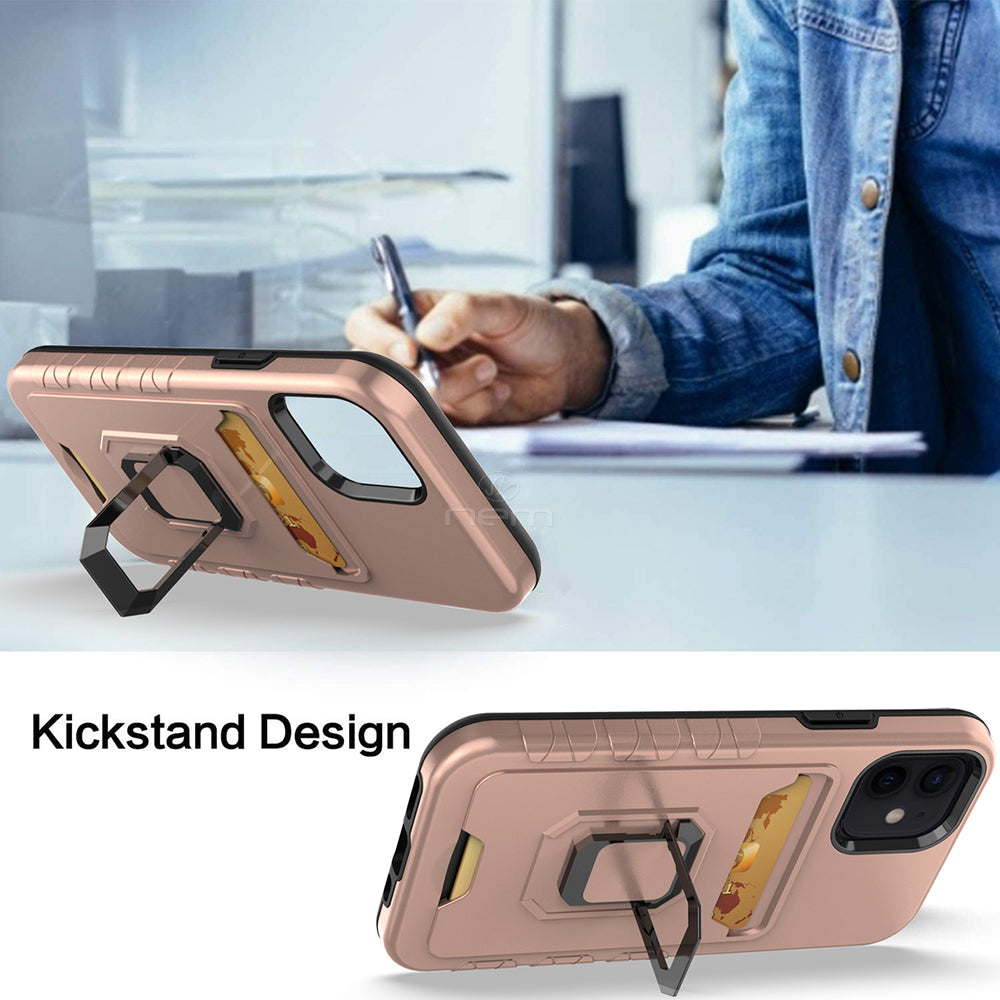 iPhone 13 6.1 Magnetic Stand w. Card Holder HYB72 Rose Gold