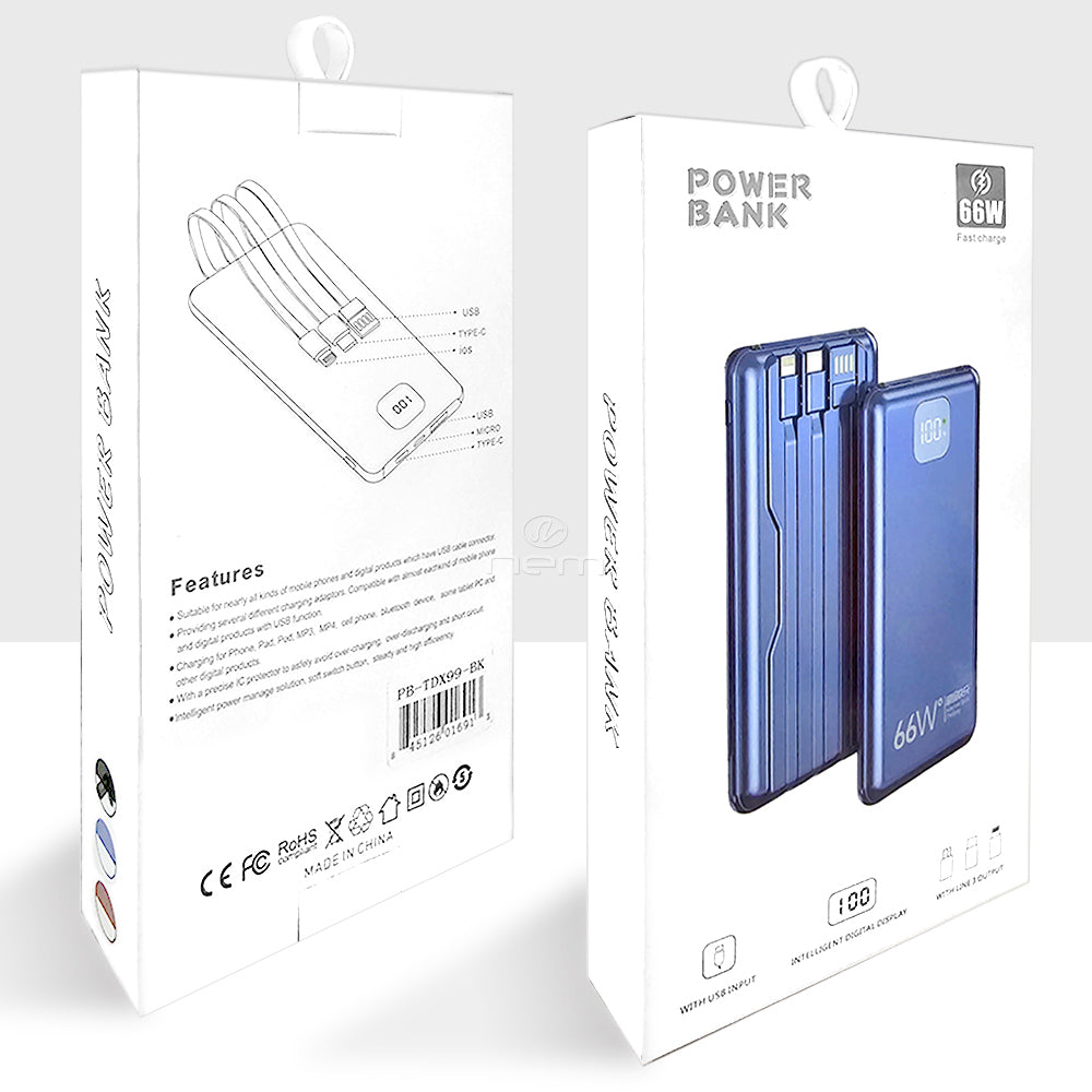 Fast Charging Power Bank 66W 10000mAh Built in Cable Blue