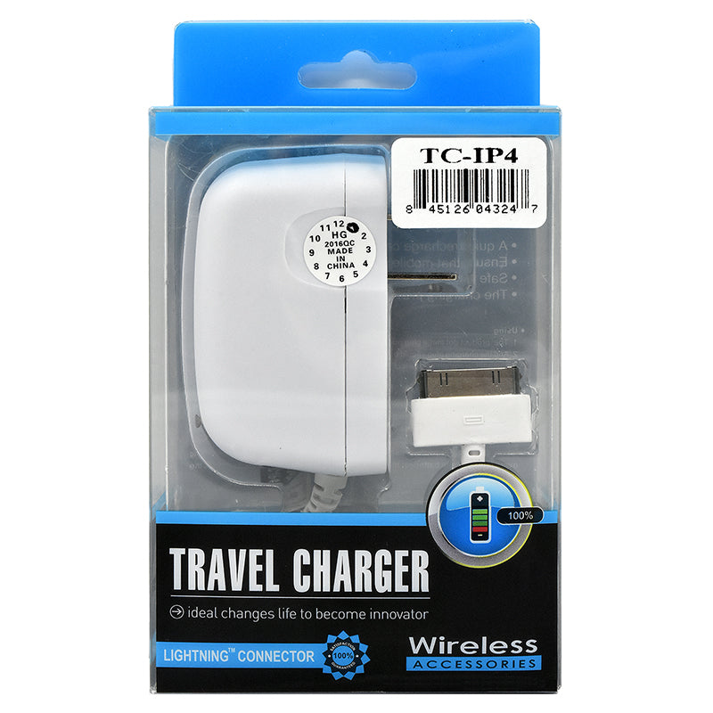 Apple iPhone 4 & iPad Travel Charger w. Built-In Cable White