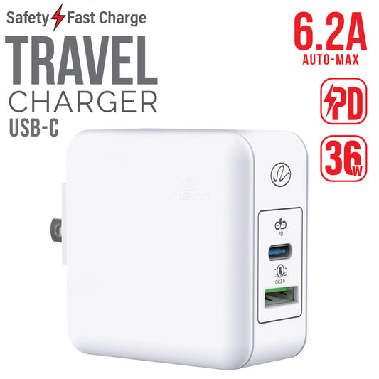 USB-C Dual Port Home Adapter Fast Charging 6.2A White