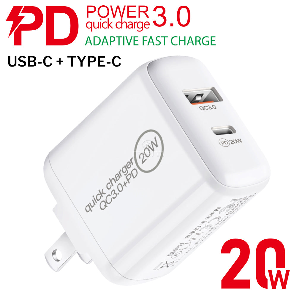 Fast Travel Charger USB-C+TYPE-C 20W TCA9 White