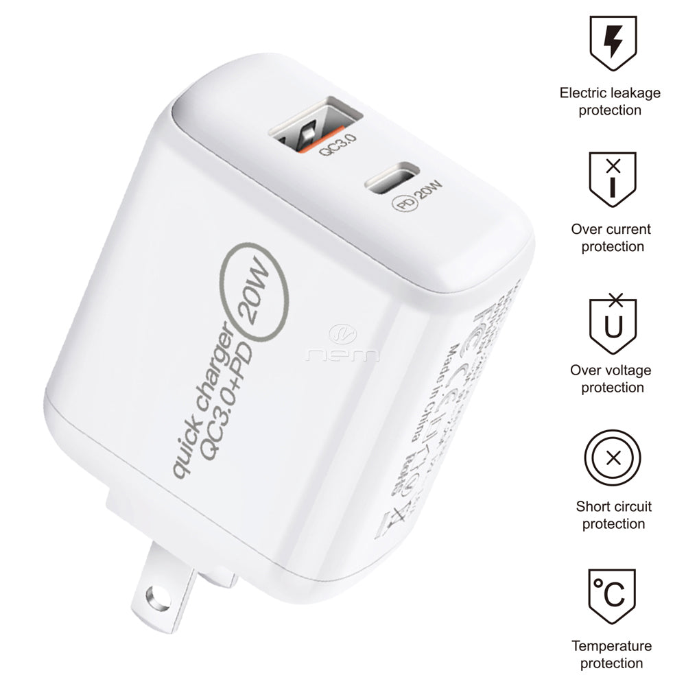 Fast Travel Charger USB-C+TYPE-C 20W TCA9 White