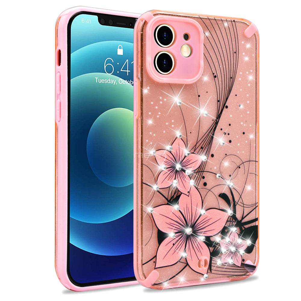 iPhone 12 ProMax 6.7" Flower Diamond Design TPC19 Pink