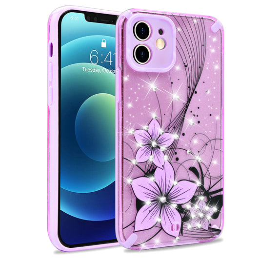 iPhone 12 6.1" Flower Diamond Design Case TPC19 Purple