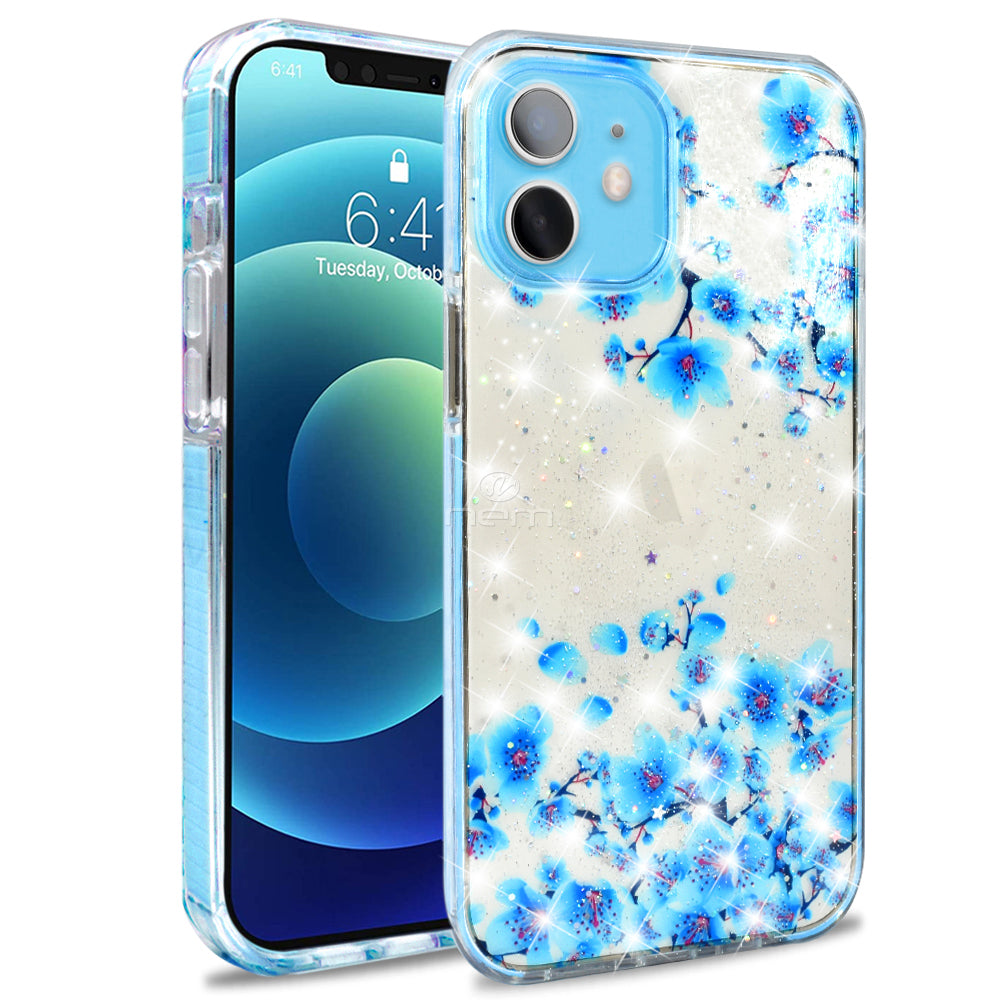 iPhone 12 (6.1) Transparent Floral Design TPC24 Blue