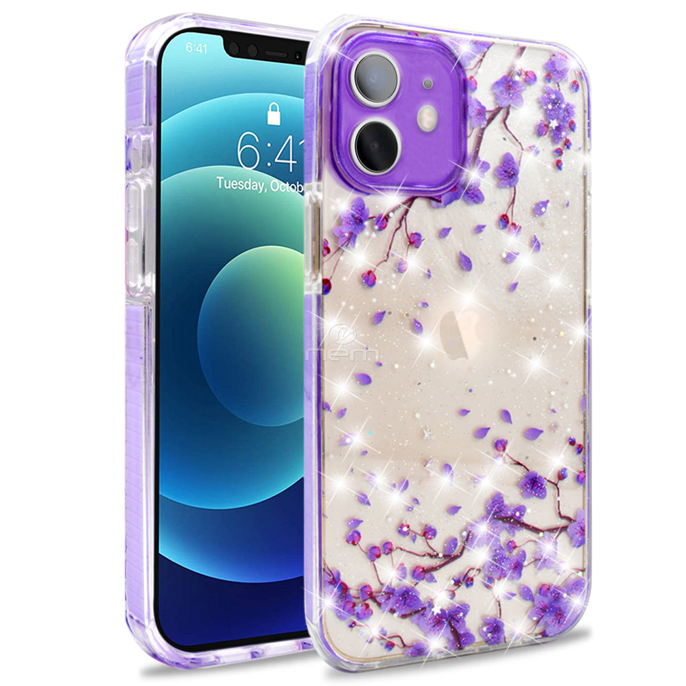 iPhone 12 (6.1) Transparent Floral Design TPC24 Purple