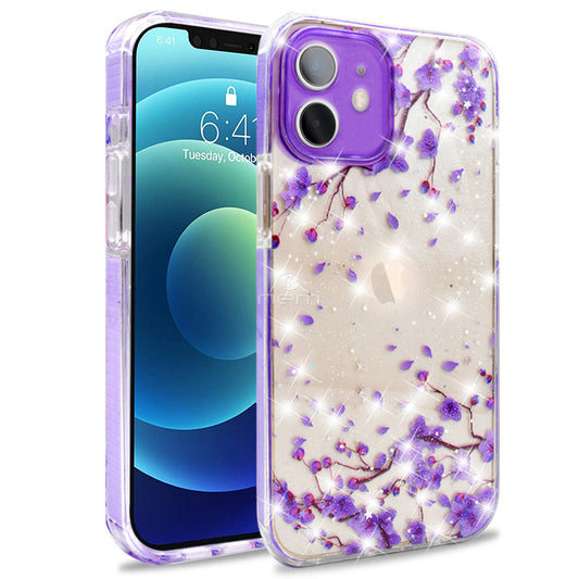 iPhone 12 (6.1) Transparent Floral Design TPC24 Purple